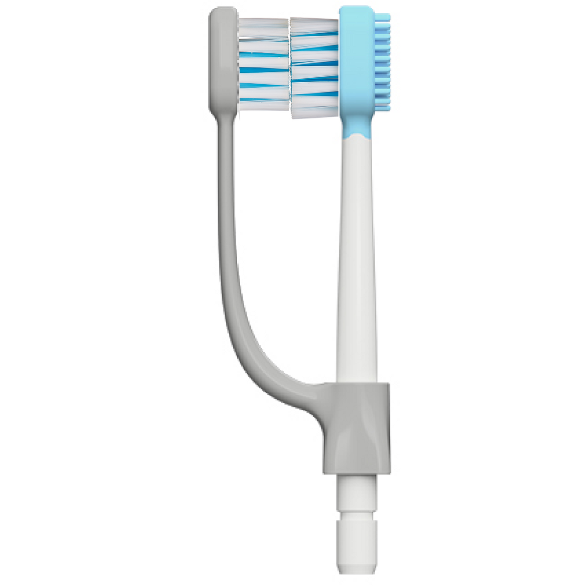 Grey dual headed water flossing toothbrush, only by ToothShower for brushing and flossing both sides of your teeth. 