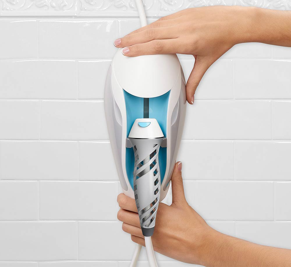 Attaching the ToothShower Shower flosser to the shower wall is easy and quick with 3M Bath Command Strips. Adjusting the water pressure and temperature is quick and easy. 