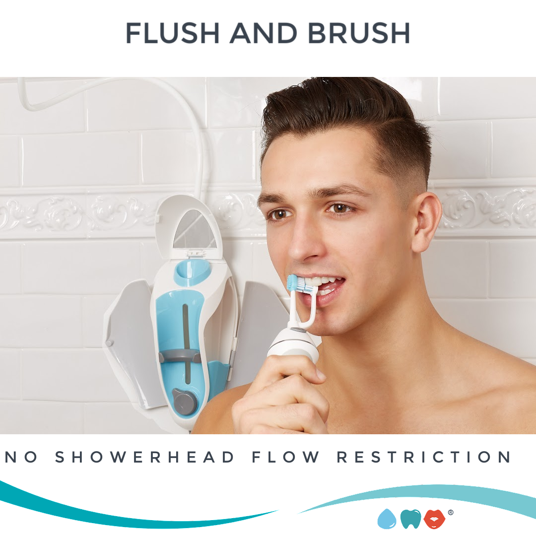 dual head irrigating toothbrush to clearn cheek and tongue side of the teeth with brushing and water flossing