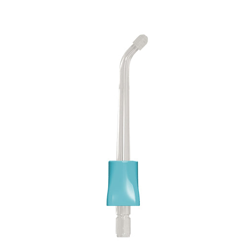 A soft rubber water flosser tip for water flossing, in blue for use with ToothShower.